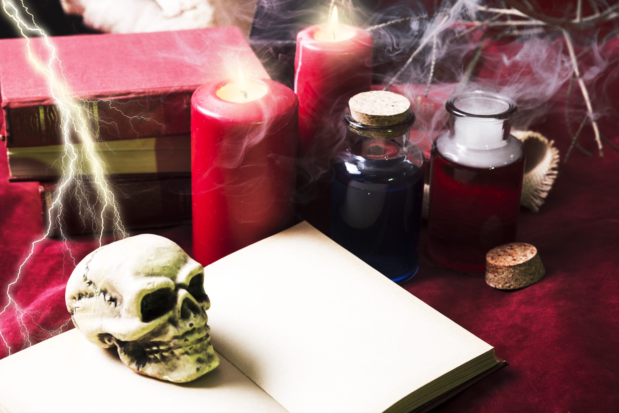 toy-skull-book-with-halloween-decorations